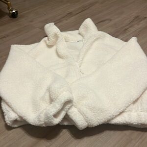 White cotton puffer zip up turtle neck hoodie